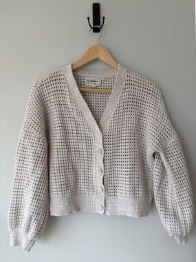 Fat Face Balloon Sleeve Open-Knit Button Cardigan Size 6